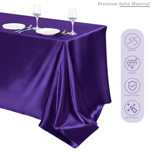 Image of TURSTIN 1 Pack Dark Purple Satin Tablecloth 102 x 58'' Overlay Table Cover