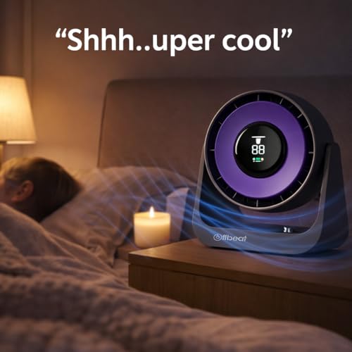 Image of Offbeat Zephyr portable desk Fan | Type C 4000 Mah Rechargeable 6 hours battery life | 8 inch fan,7 brushless motor blades for maximum airflow | Silent wall mountable, table fan for Office | Kitchen