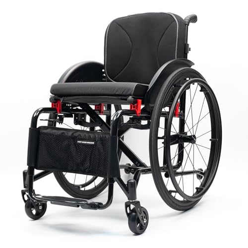 LOERSS Fauteuil Roulant De Sport Pliable Tout Léger Tout-Terrain, Fauteuil Roulant Autopropulsé, Fauteuil Roulant en Alliage en Aluminium Pliant, Fauteuil Roulant Manuel Autopropulsé(42cm/16.5in)
