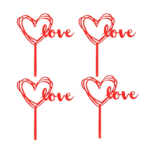 Binaryabc Red Love Heart Cake Toppers Cake Picks,Valentine Day Cake Decorations,Valentine's Day Wedding Engagement Party Supplies,4Pcs #TOP9