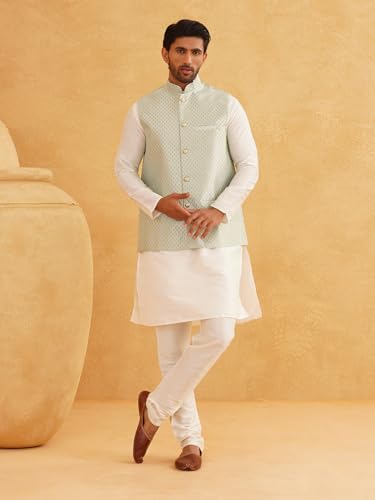 Image of SOJANYA (Since 1958 Men's Silk Blend Kurta Pyjama & Self Design Nehru Jacket Combo
