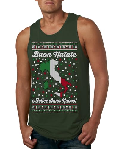 BUON Natale e Felice Anno Nuovo! Merry Christmas and Happy New Year Funny Classic Italy Peninsula Italian Ugly Christmas Mens Tank Top, Forest Green, 3X-Large