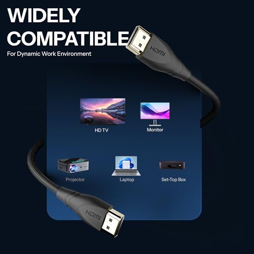 Image of Basesailor HDMI 2.1 Cable 1.5M, Ultra High Speed 48Gbps Cord with Ethernet, 8K@60Hz 4K@120Hz UHD,Dolby Vision DTS,eARC,HDR10,3D, Compatible with TV,Monitor,Laptop,PS5,Xbox & HDMI Enabled Devices