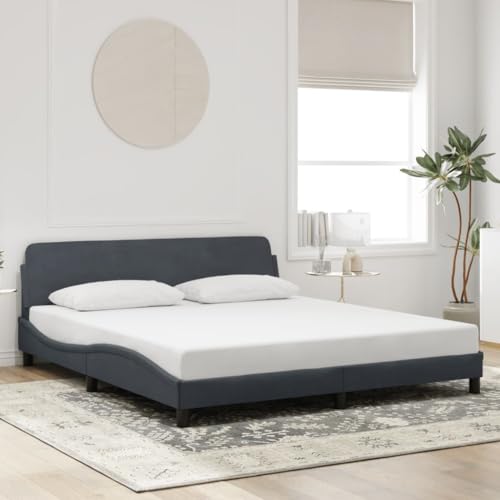 HaoChrymec Estructura de Cama con Cabecero, Terciopelo Suave Gris Oscuro, Diseño Ondulado Moderno, Cama Matrimonial Ideal para Dormitorio Principal o Adulto, 180x200 cm