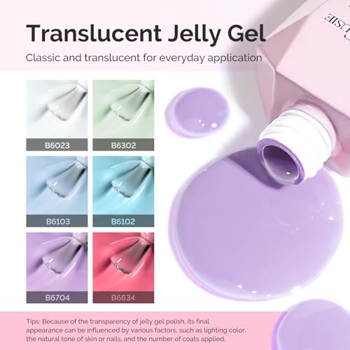 Image of MelodySusie Jelly Gel Nail Polish Set,6PCS Milky or Jelly Texture,Pastel Sea Breeze Colors Soak Off UV LED Light Cure or Salon Manicure and Nail Art DIY at Home 15ML