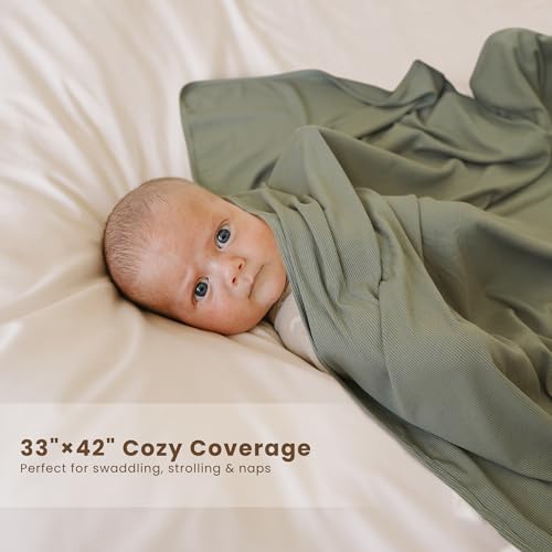 Image of Konssy Ribbed Knit Baby Blankets 2 Pack, Stretchy Lightweight Swaddle Blanket for Boys & Girls, Soft Cozy Receiving Wrap for Newborns, Infants, & Toddlers, 33x42 Inch