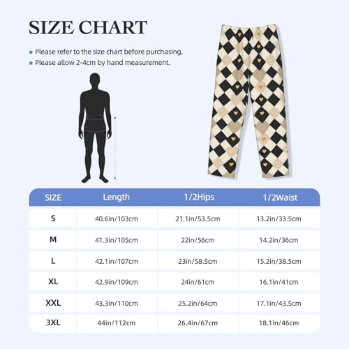 Mens Pajama Pants - Geometric Heart Print Soft Sleep Lounge Pants For Men, Casual Pj Bottoms With Pockets3