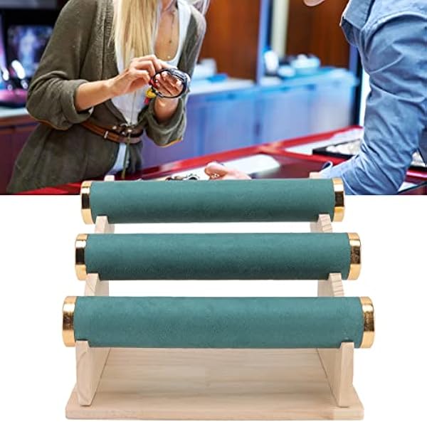 Armband houder, verwijderbare houten 3 Tier sieraden display stand, fluwelen sieraden houder, stabiele armband stand, horloge houder voor pols, thuis, winkel, showcase, opslag(Groente)