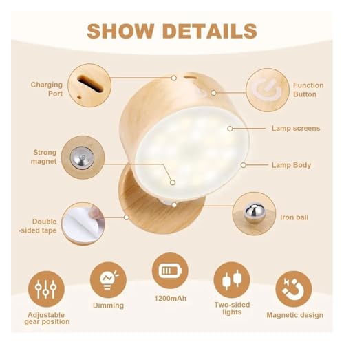 Aplique LED de madera con rotación 360 y luz táctil regulable 5