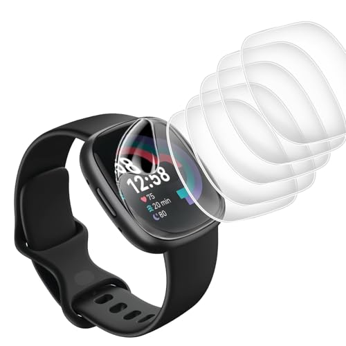 6 Pack Screen Protector for Fitbit Versa 4/Versa 3/Sense/Sense 2 Smartwatch Soft TPU Film Flexible Anti-Scratch Smart Watch Support Fingerprint Sensor Anti Bubble HD Clear