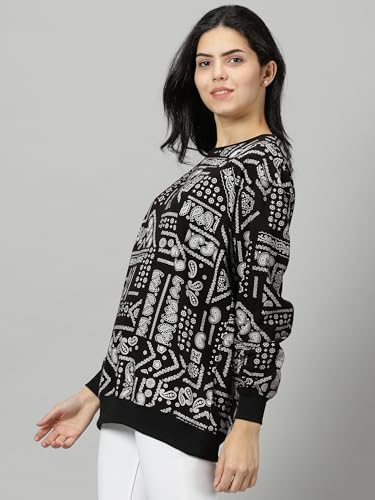 Image of RodZen Oversized | Loose Fit |Full Sleeves Cotton Loopnet Round Neck T-Shirt for Womens /Girls