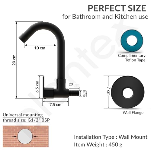 Image of Plantex Single Lever Kitchen Sink Tap with Water Saving Aerator and Brass Spindle Tap /Quarter Turn Sink tap for Kitchen Basin with Wall Flange and Teflon Tape (Saga-Black)