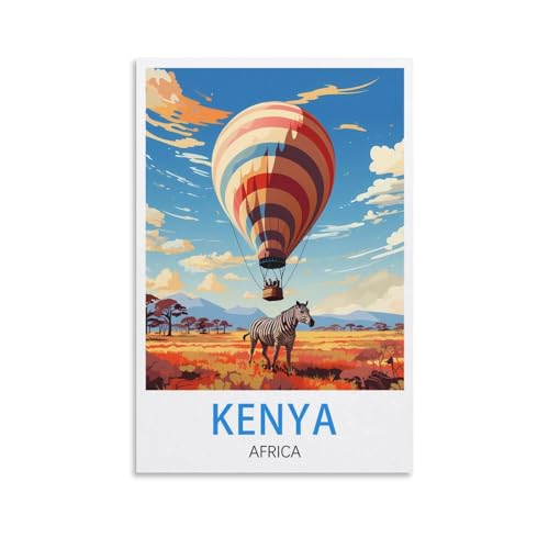 HXHNFERR Poster de voyage vintage Kenya Afrique 20 x 30 cm sur toile - Affiches murales et images d'art - Peintures pour décoration de chambre à coucher