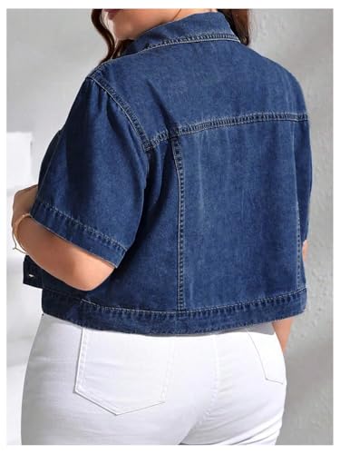 Verdusa Women's Plus Size Button Front Denim Jacket Summer Streetwear Crop Tops with Pockets2