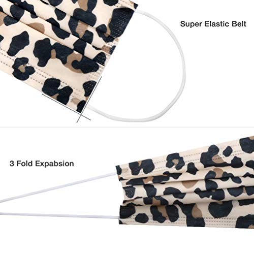 Disposable Face Mask - 50pcs Comfortable Protective Mouth Cover,Printed Cheetah Face Mask Adults, 3-Ply Breathable Safety Mask for Indoor Outdoor Home Office Travel (Leopard) - Image 3