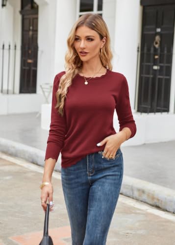 Image of GRACE KARIN Long Sleeve Fall Sweaters for Women Trendy Business Casual Tops | Fashion Clothes,Classic Pullover Shirt,Crew Neck,Scalloped,Lightweight,Soft Comfy,Fitted,Knit,Stretchy,Winter Layer Clothing