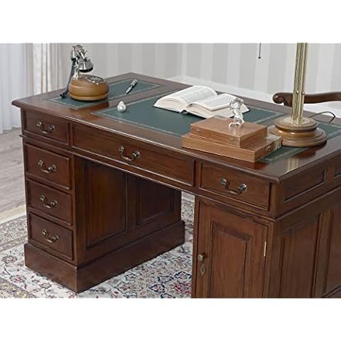 Simone Guarracino Luxury Design Partner Schreibtisch Regency Englischer Stil Büro Doppelschreibtisch 130 cm walnuss Kunstleder grün Cover