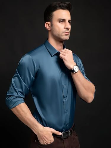 Image of IndoPrimo Men's Stylish Solid Satin Casual Shirt for Men Full Sleeve