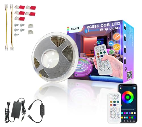 Image of RGBW COB LED Strip Light Kit,16.5ft Color Changing Multicolor Neutral White, Cuttable Adhesive Lights Strip ETL Listed for Bedroom Party Decoration with Remote & APP Control (AC /DC Adapter Included)