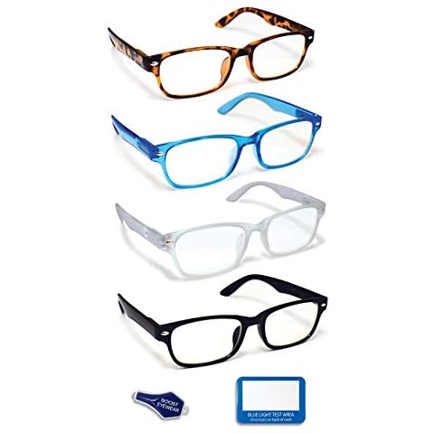 Boost Eyewear Blue Light Blocking Reading Glasses, 4 Pack, Antiglare Lenses, Traditional Style Frames in 4 Fashionable Colors, for Men and Women, with Spring Loaded Hinges (Assorted Colors, +0.00) Cover