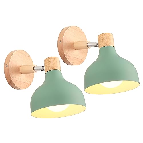 iDEGU Lot de 2 Applique Murale Interieure Rétro 15CM Lampe Murale Réglable en Bois Métal E27 Luminaire Industriel Spot LED Plafonnier Vintage Éclairage...