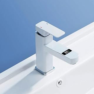 EasyByMall Grifo de pantalla digital inteligente con sensor de temperatura en tiempo real, grifo mezclador de agua caliente y fría de acero inoxidable para baño y cocina