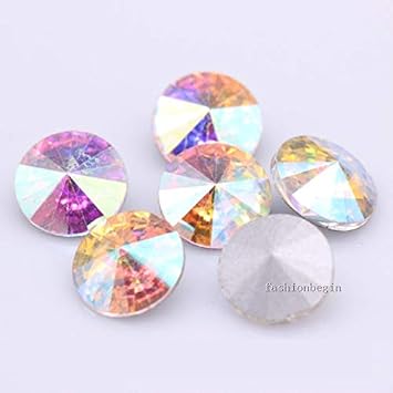 Ochoos 50p 8mm Color Round Rivoli Point Foiled Back Glass Strass chatons Crystal Rhinestones Nail Art Decoration Jewelry Craft DIY Gems - Color Clear ab