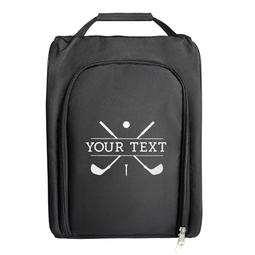 Personalized Shoe Bag for Travel & Sports - Waterproof Odor-Resistant Golf/Soccer/Gym Shoe Pouch with Padded Handle, Custom Embroidered Shoe Carry Bag (Black)
