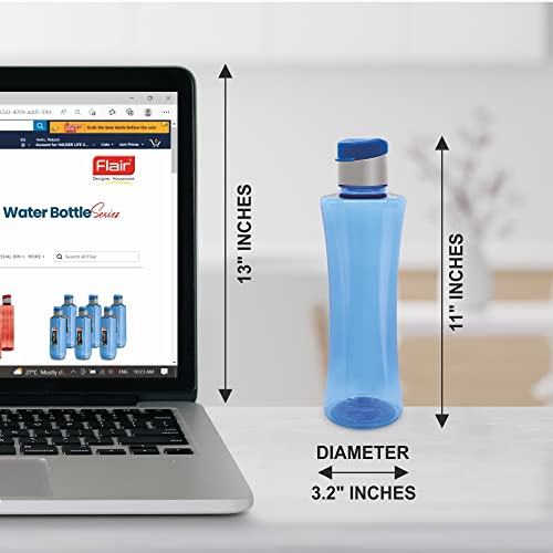 Image of Flair Sleek PET Water Bottles with Fliptop Lid Set of 6 Pcs 1000 ML (Blue)