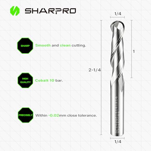 Image of 1 /4 Ball Nose CNC Router Bits 1 /4 Inch Shank, Carbide Ballnose Up Cut Router Bit, End Mill for Wood, Aluminum, Engraving, 1 inch CL, 2-1 /4 inch OVL