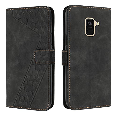 OKZone Funda para Samsung Galaxy A6 2018, PU Cuero Flip Carcasa Fundas Móvil de Tapa Libro Caso Piel PU para Samsung A6 2018, Carcasa Galaxy A6 2018 con Tapa Case Telefono Móvil Phone Cover (Negro)