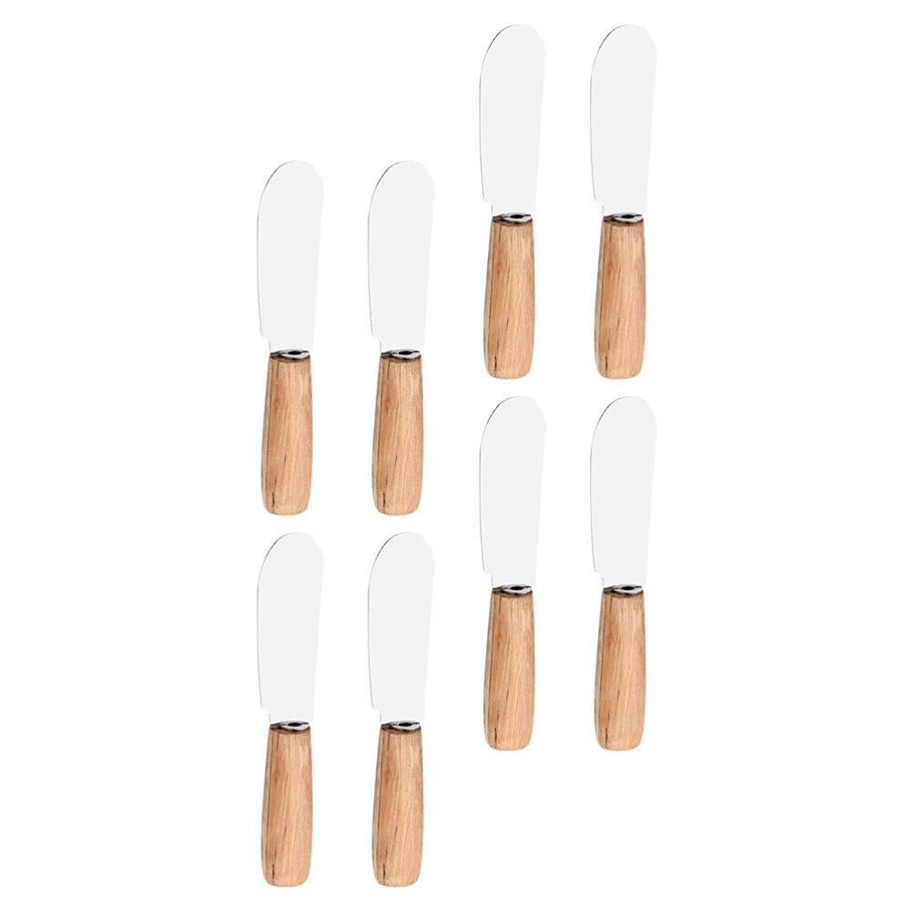 Angoily Pizza Spatula 8PCS Stainless Steel Straight Wide Butter Spreader Knife, Cheese Spreader Knife with Wooden Handle for Cold Butter for Kitchen Use (Assorted Color) Cake Spatula