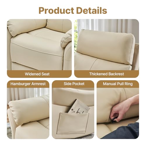 Sillón reclinable piel beige 24.8 pulgadas miniatura 6