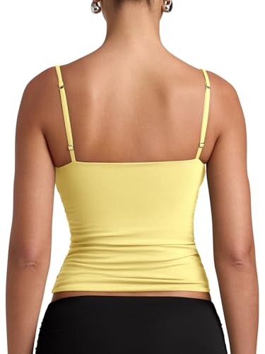 PINKMSTYLE Sleeveless Camisole Tops for Women Double Lined Spaghetti Strap Tank Top Slim Fit Cami Top Lemon Yellow Small — view 5