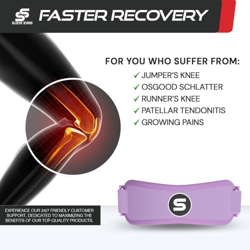 Image of Sleeve Stars Patellar Tendon Support Strap Osgood Schlatter Knee Brace for Youth, Women & Men, Swedish Brand Patella Knee Strap for Arthritis & Pain, Kids Knee Brace w / 3 Lengths (Light Purple /Kids)