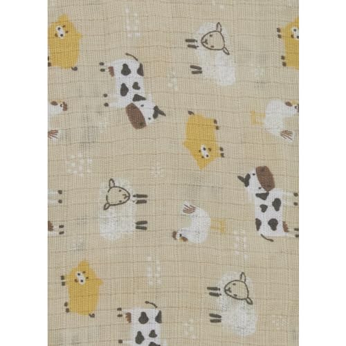 Image of Chick Pea Muslin Baby Blanket for Boy Large 36x40 2pack Brown Farm Animals Striped