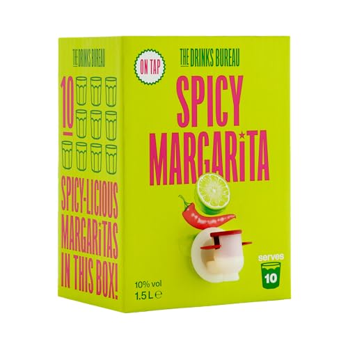 The Drinks Bureau Spicy Margarita Cocktails Ready to Drink On Tap Party Box Made with Tequila Lime Chilli & Agave Syrup Sour & Spicy Margarita (ABV 10%) Vegan & Allergen Free 1.5L - 10 Servings