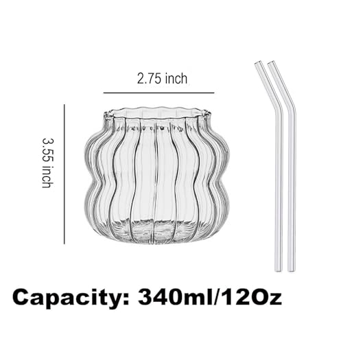 Set 2 vasos de vidrio con sorbetes 12oz vidrio claro miniatura 3