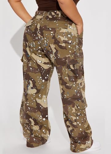Camo Cargo Pants for Women High Waist Army Fatigue Baggy Straight Wide Leg Camouflage Pockets Jogger Sweatpants3