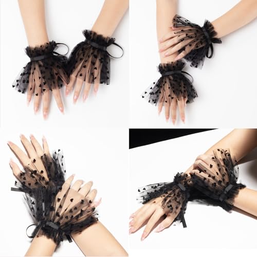 AUOCATTAIL Cuffs Lace Mesh Sleeves Fake Flared Gloves Bowknot Tulle Cuffs Charm Wedding Party Accessories Decoration3