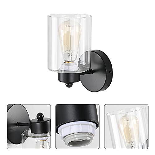 1-Light Bathroom Black Vanity Light Matte Black Wall Sconce Vintage with Clear Glass Shade, Hallway Light Fixture Sconces Wall Lighting - Image 7