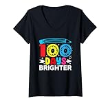 Photo Gallery donna 100 days brighter 100th day of school boys kid girls teacher maglietta con collo a v Photo Gallery donna 100 days brighter 100th day of school boys kid girls teacher maglietta con collo a v