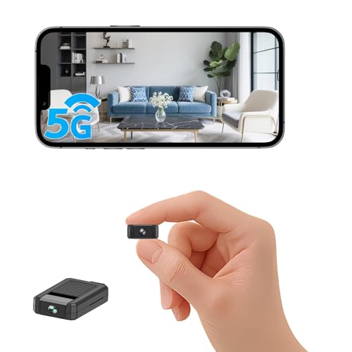 XNJ 4K Mini Kamera Innen Akku, 2.4/5 Ghz WLAN Innenkamera180° drehbarem Objektiv automatische, Bewegungserkennung, Nachtsicht, SD & Cloud Speicher, ideal für Zuhause, Baby & Büro (Schwarz)