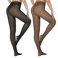 X-CHENG 2 Pairs Fleece Lined Tights Women - Warm Pantyhose Sheer leggings Women,Fake Translucent Thermal Skin Colored Thick Tights for Winter