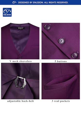 Image of Enlision Men's Suit Vest Business Formal Dress Waistcoat Solid Color Vest for Suit or Tuxedo