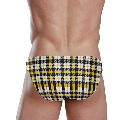 Yellow Black Buffalo Plaid Swim Briefs for Men Swimsuit Bikini Swimwear S A1119193