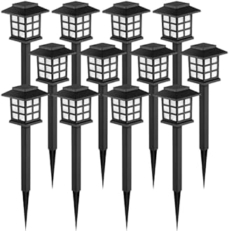 GIGALUMI Solar Lights Outdoor Garden, 12 Pack Solar Powered Pathway Lights, Waterproof for Landscape, Path, Yard, Patio, Driveway,Pathway,Warm White