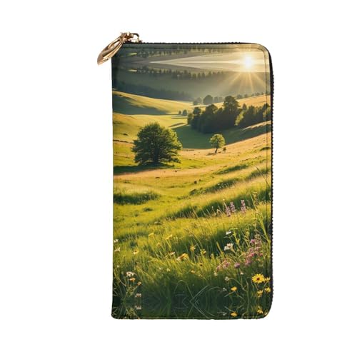 Women's Long Cash Wallet, PU Leather Elegant Clutch Change Purses with Zipper, Travel, Gifts (Sunlit Meadows Print)2