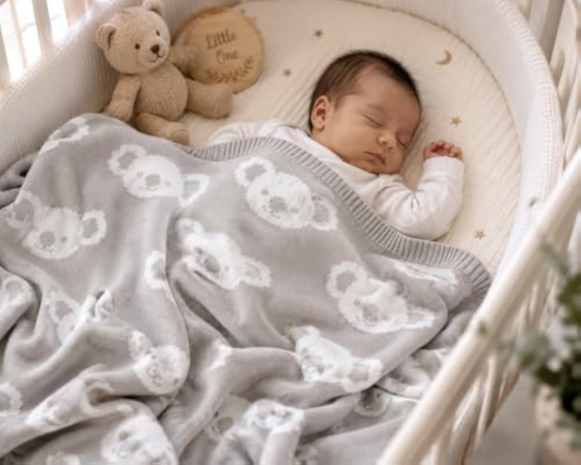 Knitted All Season Blanket for Newborn, Light Grey