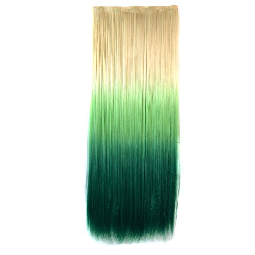 Alay&me 22 Inch Hair Extensions Clip in Hair Extensions (Blonde to Green to Dark Green)